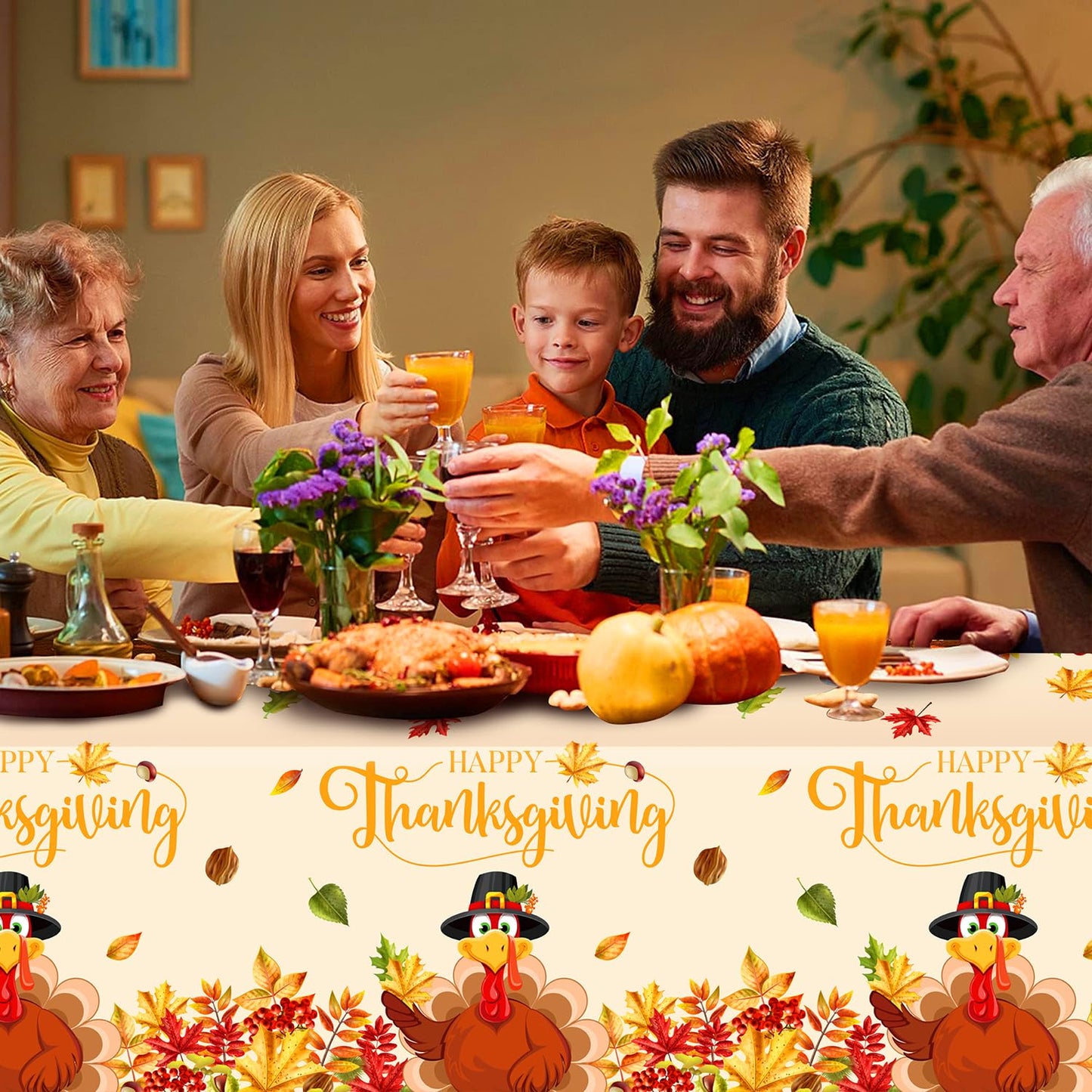 UROINEPA Thanksgiving Tablecloth 3 Pcs Fall Table Cloths Rectangle Maple Leaf Turkey Table Cloth Autumn Tablecover for Thanksgiv