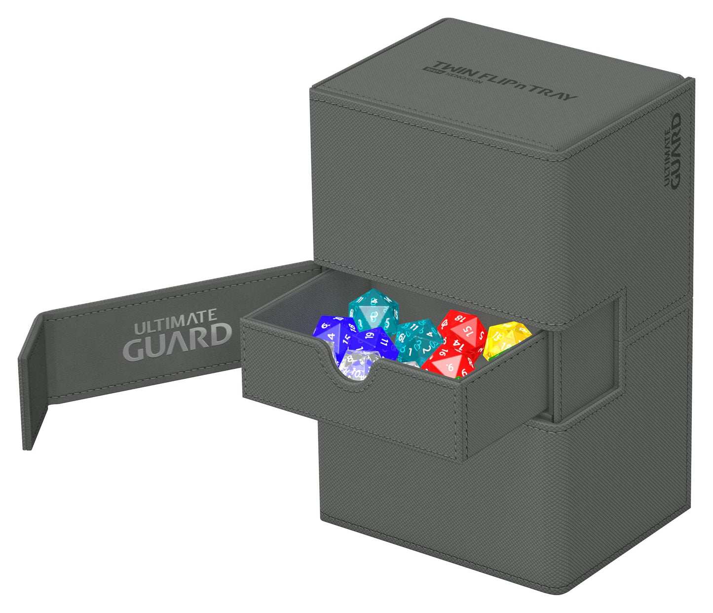 Ultimate Guard Twin Flip'N'Tray 160+, Deck Case For 160 Double-Sleeved Tcg Cards + Dice Tray, Grey, Independent Magnetic Closure