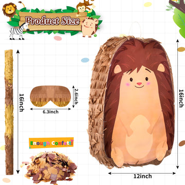 Piñata Bundle With A Blindfold And Bat (16 X 12 X 3 Inches), Cute Animal Piñata For Girls Boys Kids Birthday Party Toys Decoration For Animal Theme Birthday Party Game Supplies Photo Prop(Hedgehog)