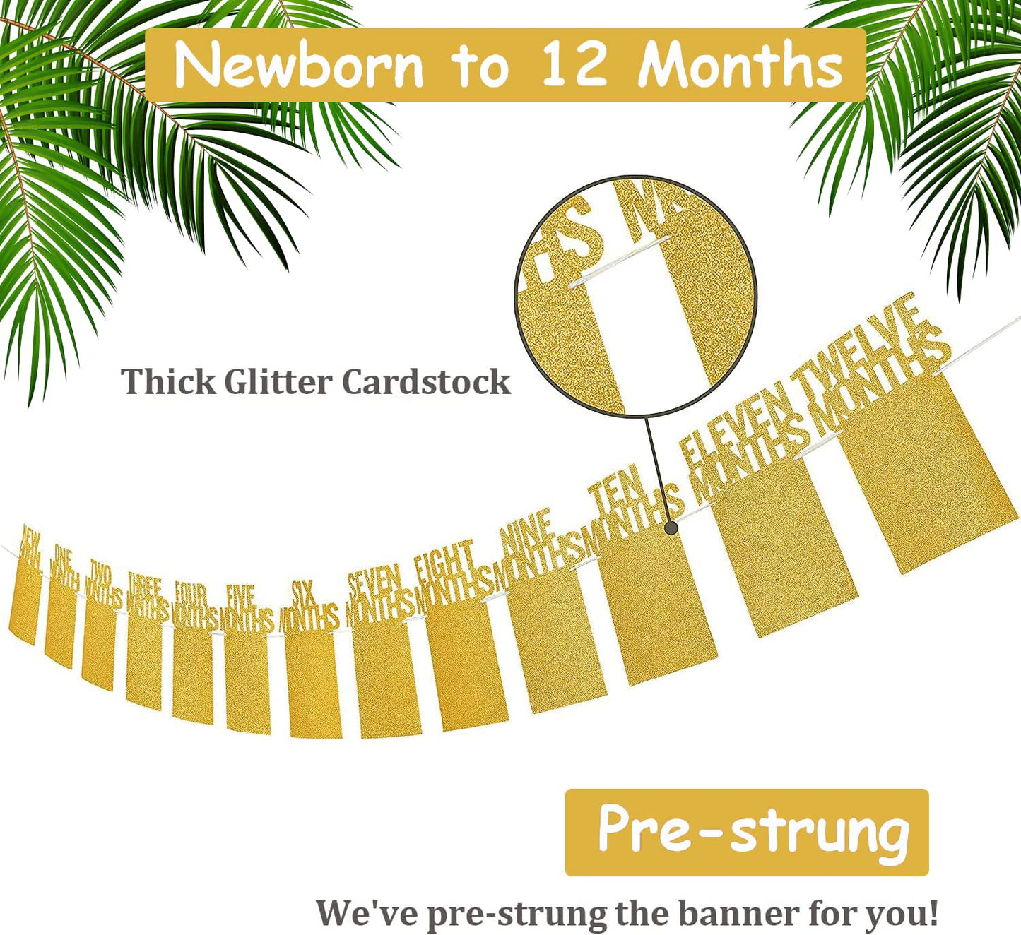 Wild One Birthday Decorations - Gold Glitter One Wild Year Banner + Baby 1St Birthday Photo Banner From Newborn To 12 Month - Sa