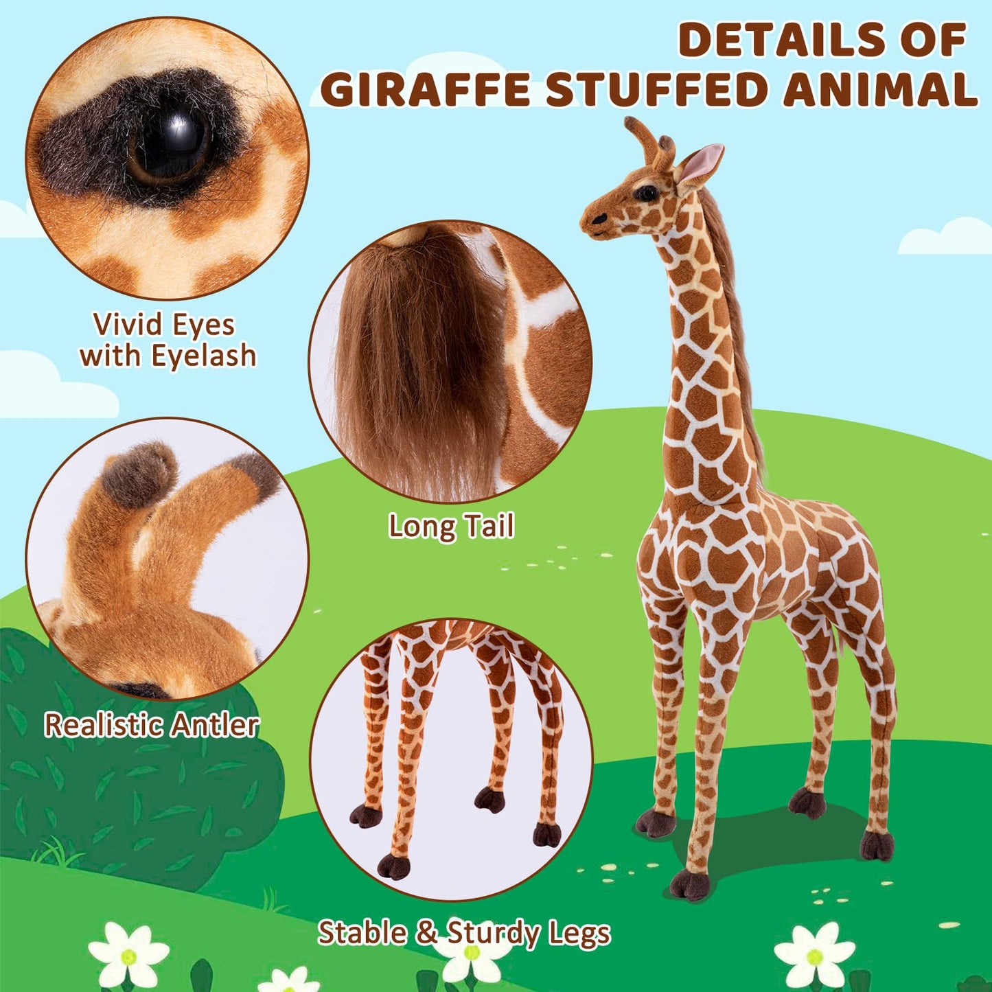 Ohkids 47    Large Giraffe Stuffed Animal Set, Giant Giraffe Plush Toys W/Birds, Leaves, Basket, Tall Giraffe Toy Standing Lifel