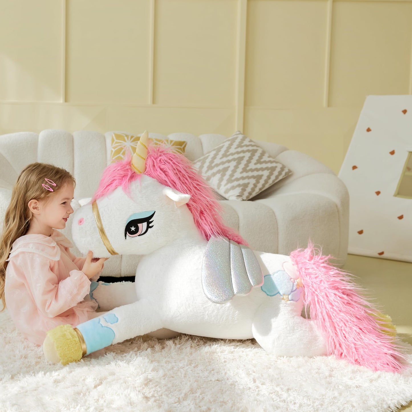 Ikasa Giant Unicorn Stuffed Animal Plush Toy,Large Big Jumbo Soft Toys,43' Huge Cute Plushy Fluffy Plushie,Gifts For Kids Girls Girlfriend Children