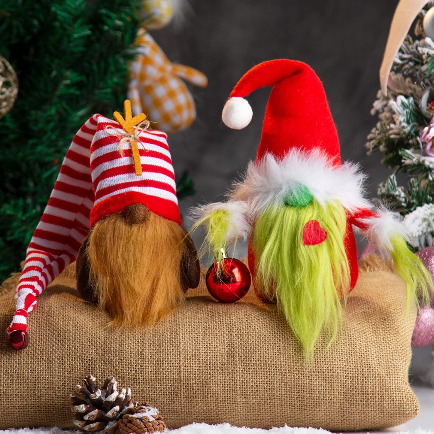 Bwfy Christmas Gnomes Decorations 2-Pack Handmade Swedish Tomte Plush Gnomes Scandinavian Santa Elf Christmas Table Tiered Tray