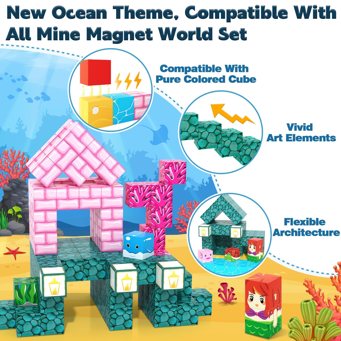 Igivi Magnetic Blocks - Build Mine Magnet World Ocean Set, Magnets Building Toys For Kids Ages 3-5 4-8, Stem Montessori Sensory Toys For Toddler 3+ Year Old Girls Boys, Classroom Must Haves Supplies