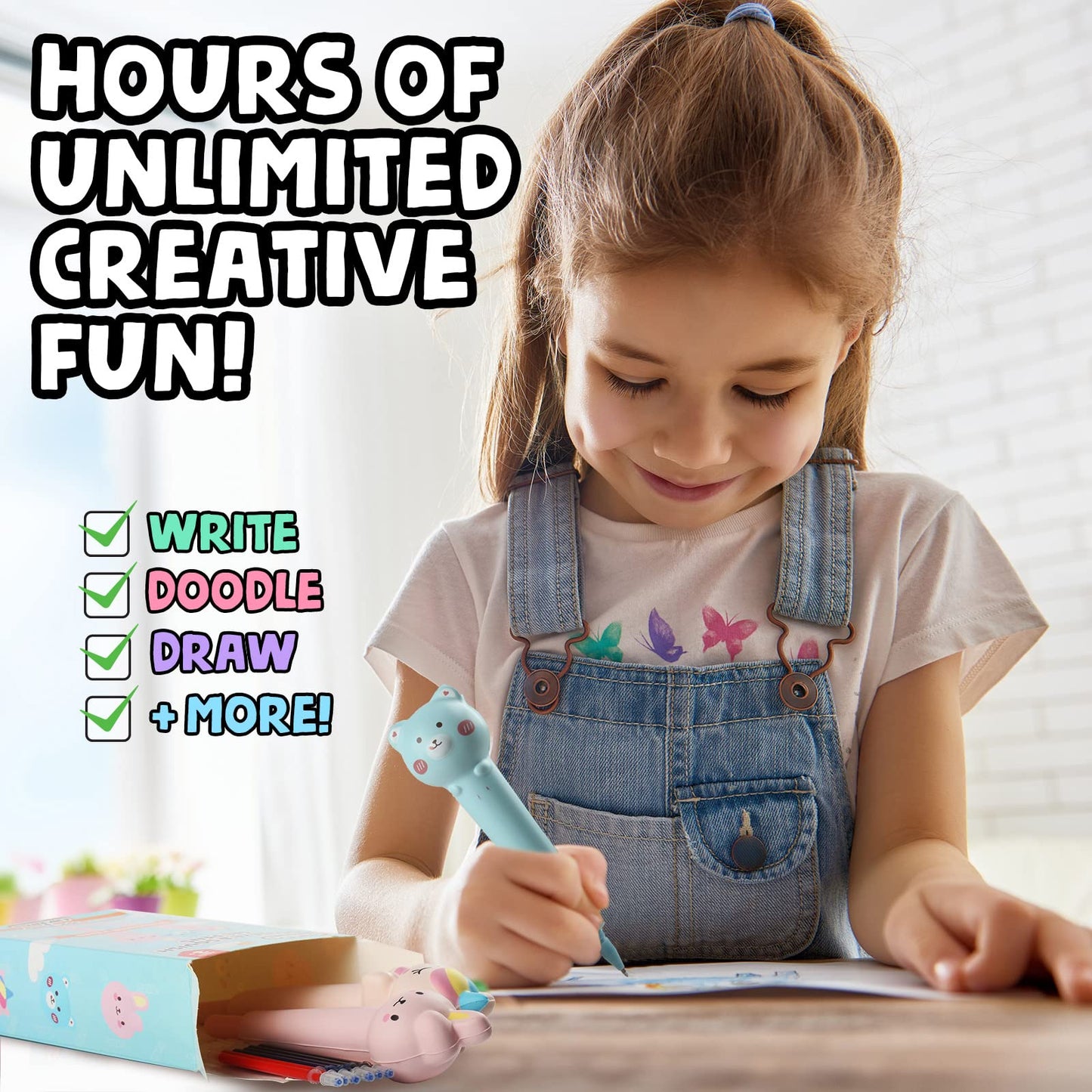 Bunmo Squishy Pens 3Pk | 6 Refills | Cute & Fun Pens For Kids | Hours Of Creative Fun | Kids Stationary & Pens For Girls | Tween Girls Gifts | Kids Pens | Gifts For Tweens 10-12 Girls