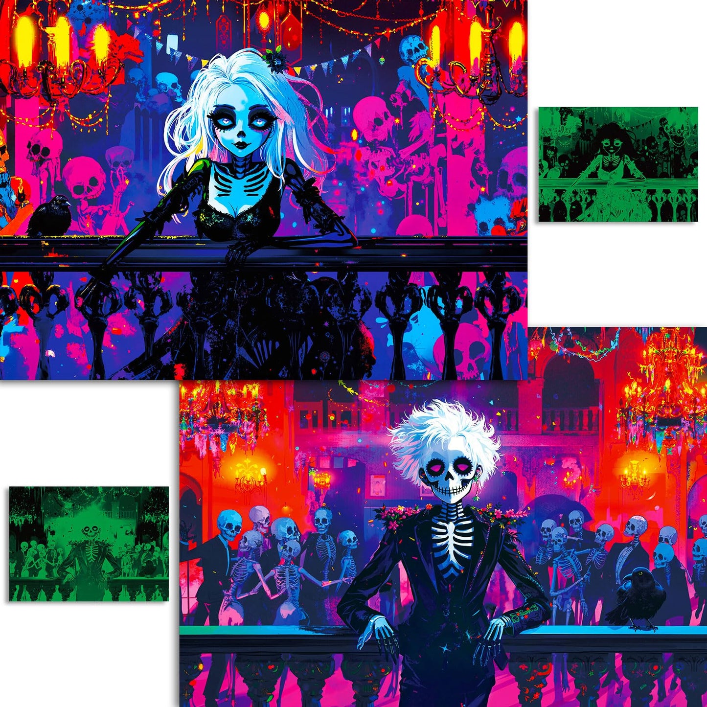 Puzzles 1000 Pieces for mature-themeds Horror Puzzles for mature-themeds 2 Pack  Glow in The Dark - Skeleton Princess & Prince Jigsaw Puzzle  Spooky Night Scene Gift  26.77x19.29 Inch