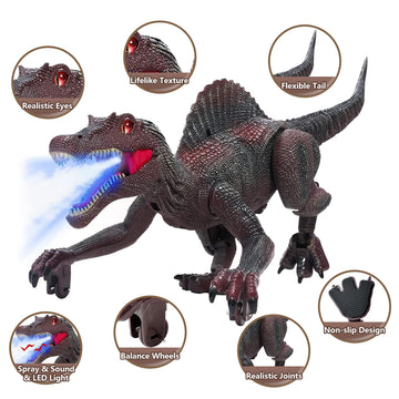 Upgraded Dinosaur Toys For Kids 3-7, Remote Control Spinosaurus With Light Chasing & Spray & Roar, Realistic Dinosaur Toys Xmas Gifts For Boys Age 3-8