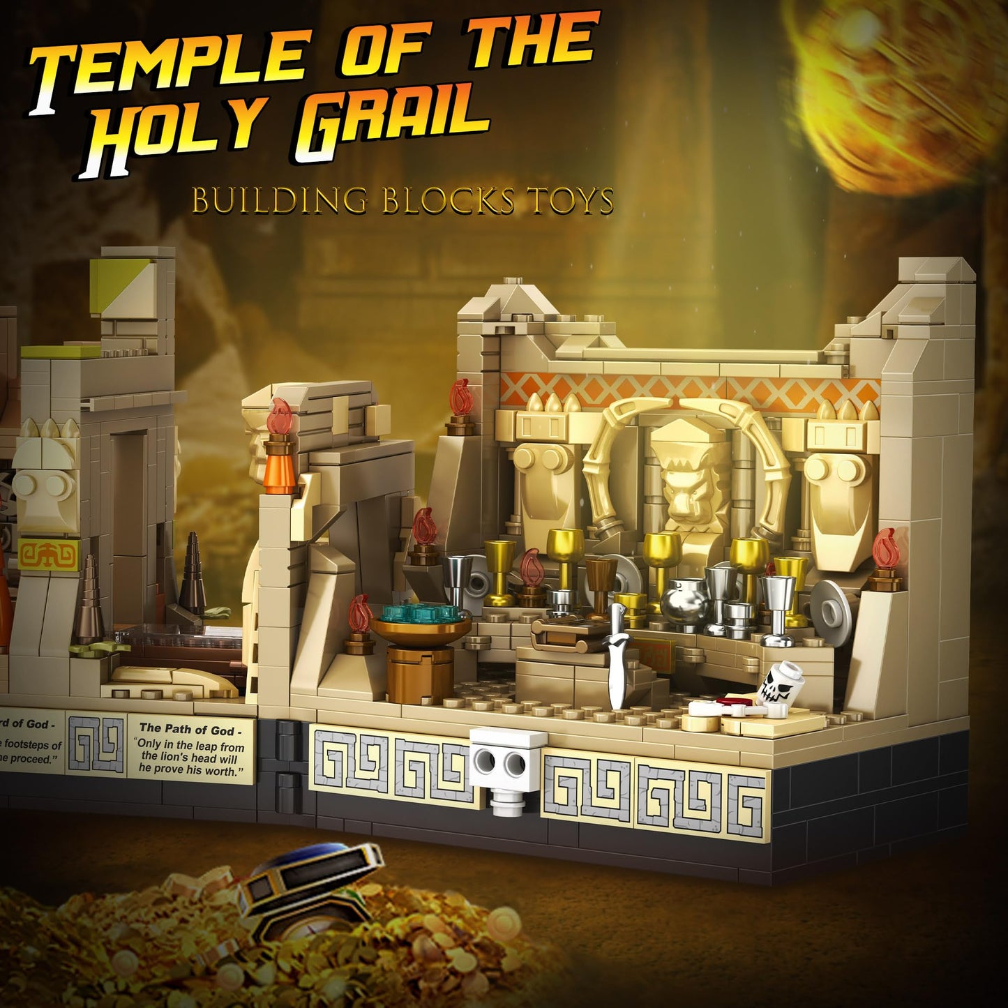Qeinie Temple Building Set For Adults, Temple Of Golden Idol 5-In-1 Construction Building Toys, Classic Movie Scene Building Blo