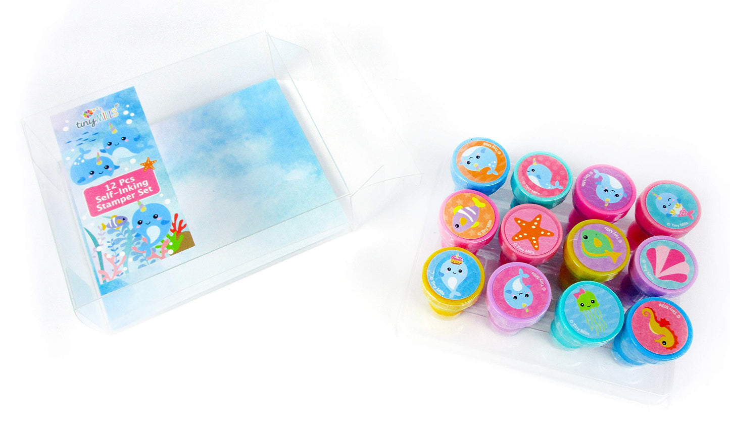Tinymills 12 Pcs Narwhals Under The Sea Stamp Kit For Kids Self Inking Stamps Gift Easter Basket Filler