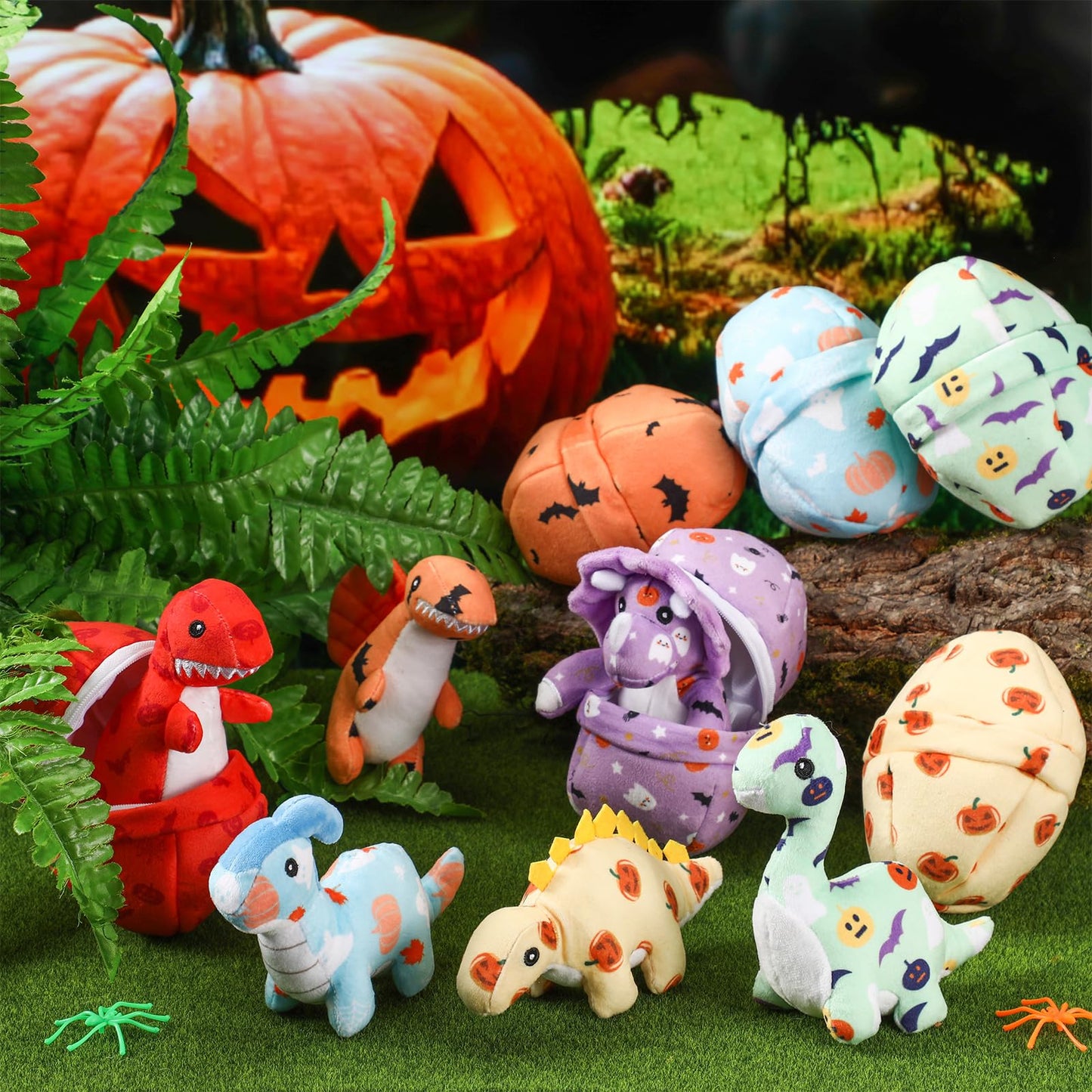 Silipull 12 Pcs Adopt a Dinosaur Party Favor 6 Small Dinosaur Stuffed Animals Cute Plush Toys with 6 Mini Dino Egg Bag Plushies 