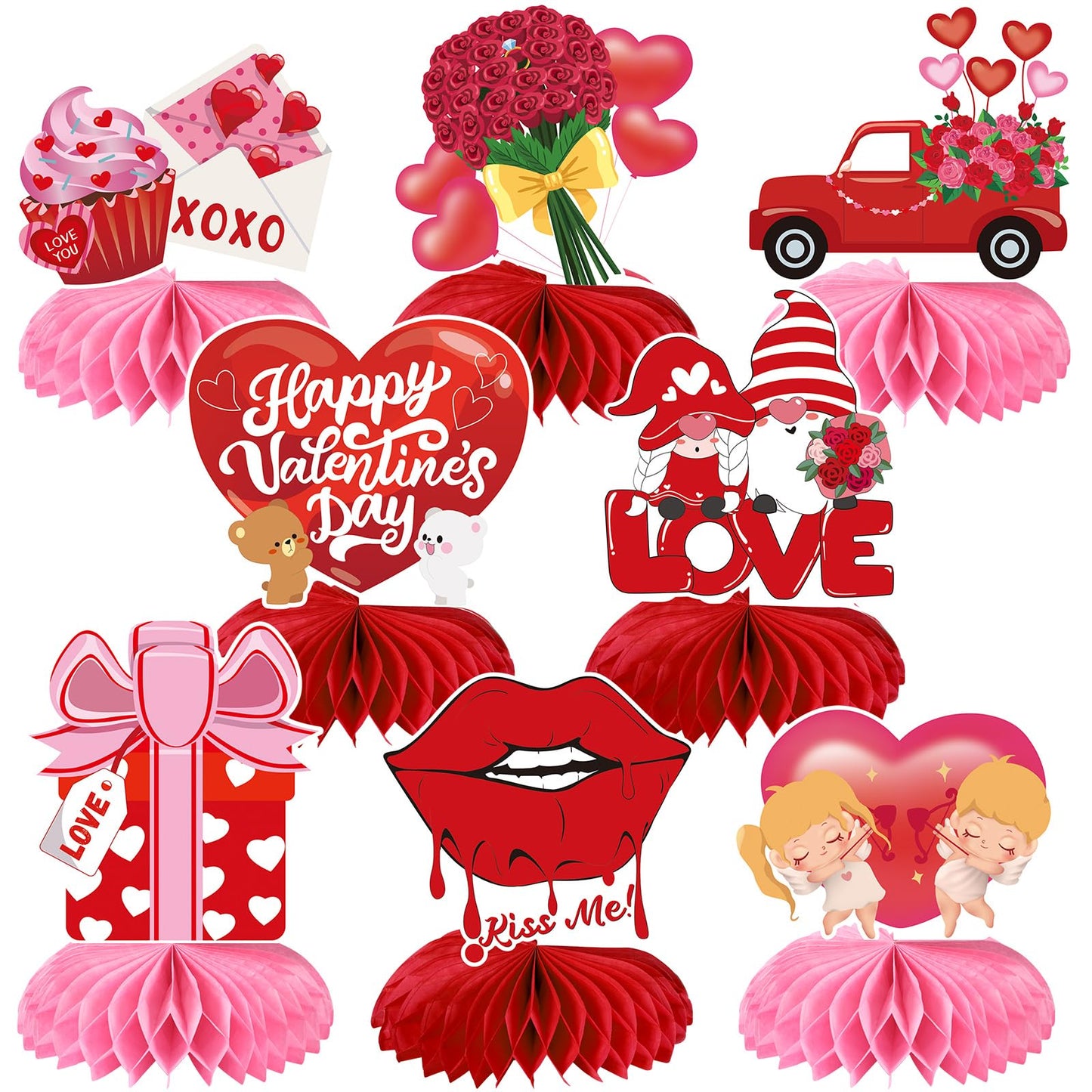 JULMELON Valentines Table Decorations Honeycomb Centerpiece, 8pcs Valentines Day Centerpieces for Tables 3D Valentines Day Table
