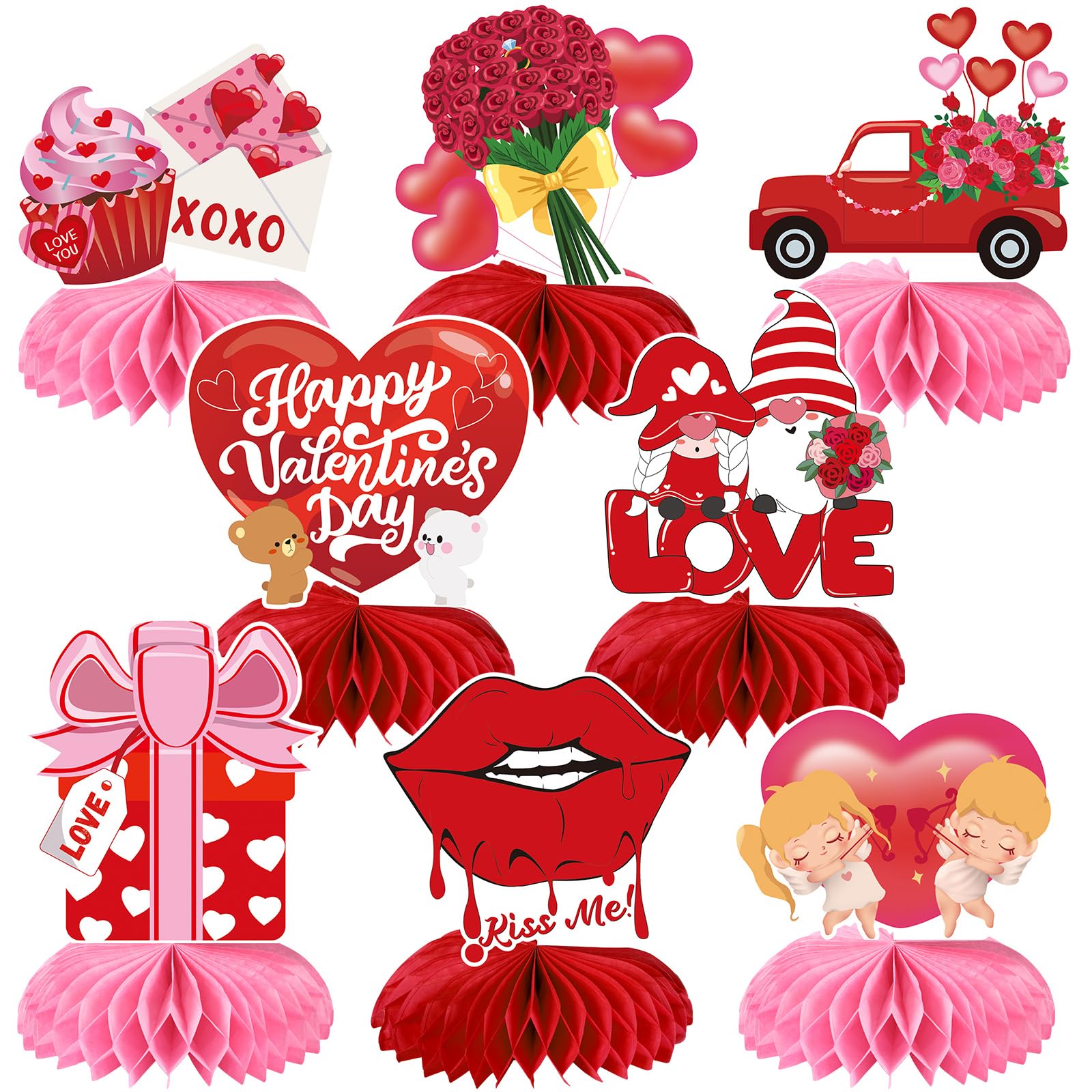 JULMELON Valentines Table Decorations Honeycomb Centerpiece, 8pcs Valentines Day Centerpieces for Tables 3D Valentines Day Table