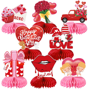 JULMELON Valentines Table Decorations Honeycomb Centerpiece, 8pcs Valentines Day Centerpieces for Tables 3D Valentines Day Table