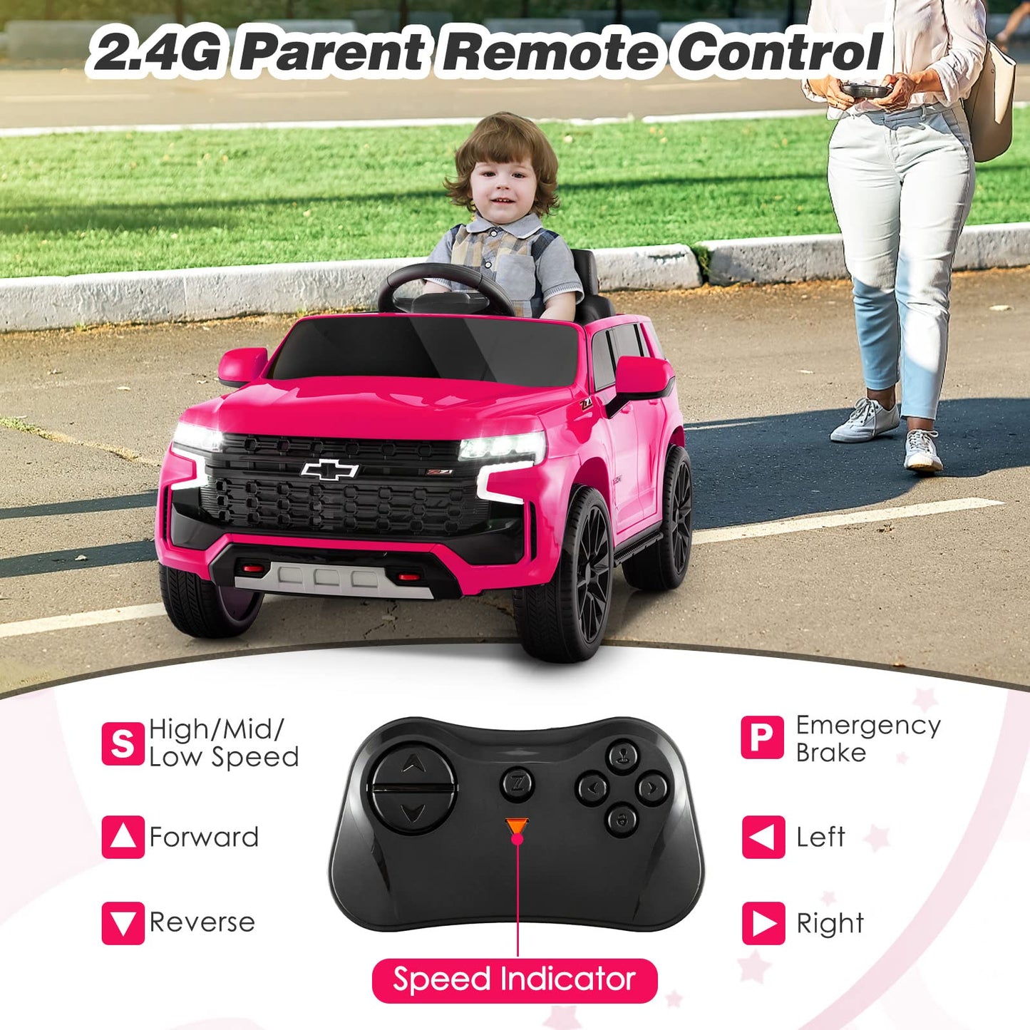 Costzon Ride On Car, 12V Licensed Chevrolet Tahoe Battery Powered Electric Vehicle W/ 2.4G Remote Control, High/Low Speed, Music