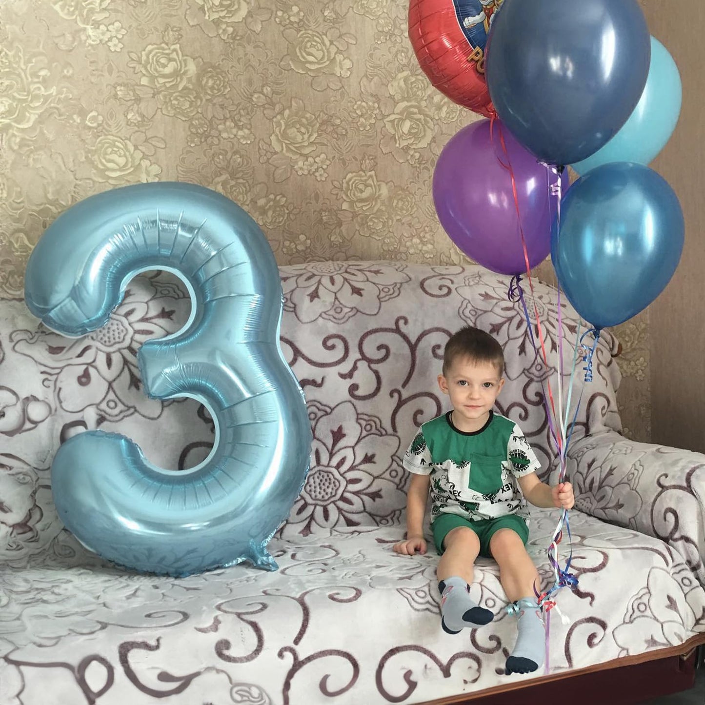 40 Inch Pastel Blue Number 0 Balloons, Giant Self Inflating Foil Number Balloon 0-9 For Boys, Baby Light Blue Mylar Helium 0 Bal