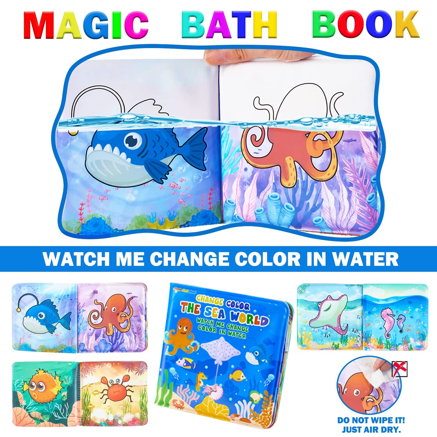Color Changing Mold Free Bath Toys For Toddlers Kids, Color Change Sea Creatures Ocean Animal Toys & Glow In The Dark Toy With Bath Book(13 Pack), Water Table Toys Rubber Fish Toys For Kids Bathtub