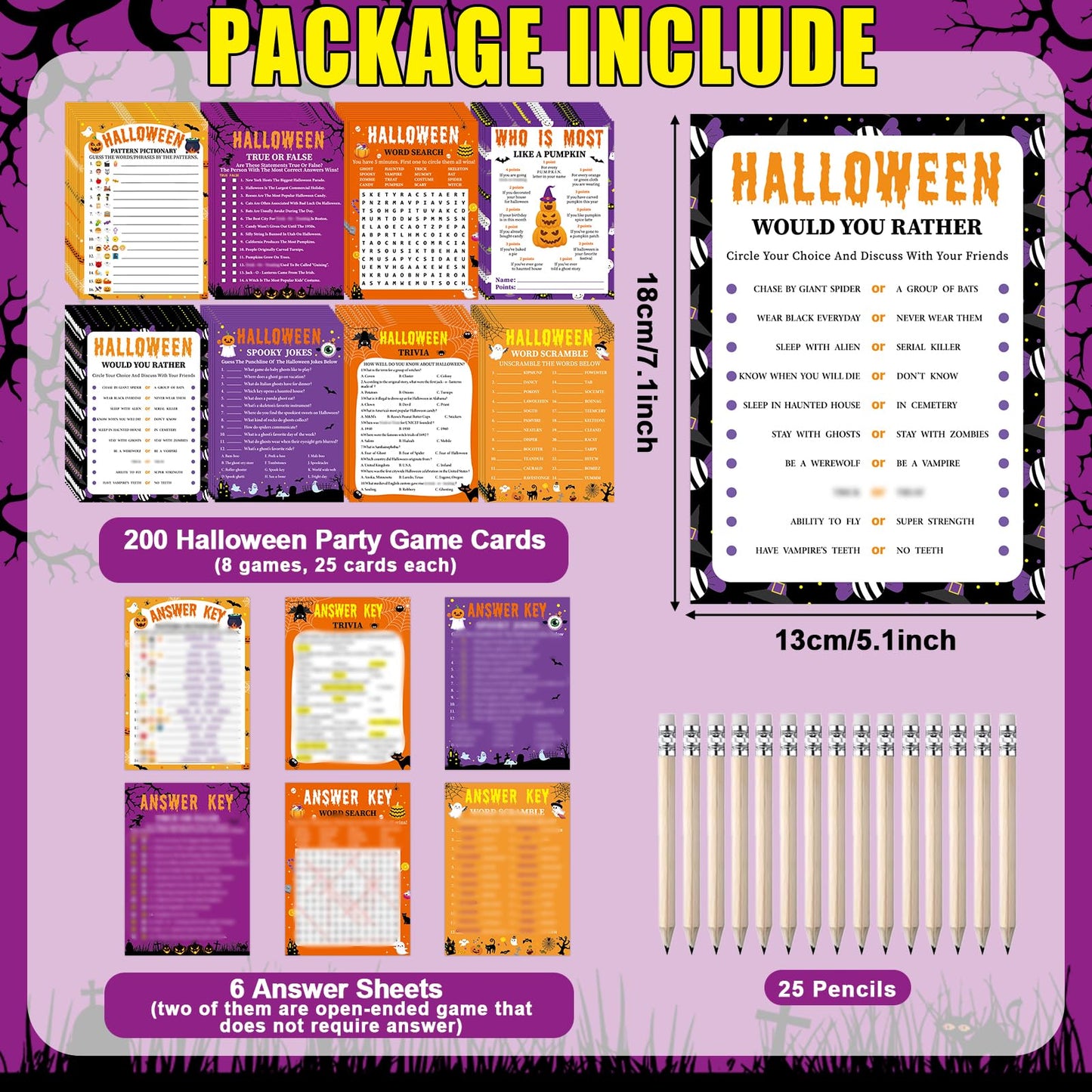gisgfim 231Pcs Halloween Party Games Cards Halloween Scary Pumpkin Trivia Word Search Scramble Maze Games Spooky Party Gifts Supplies for School Classroom Family Activities Holiday Birthday Favor
