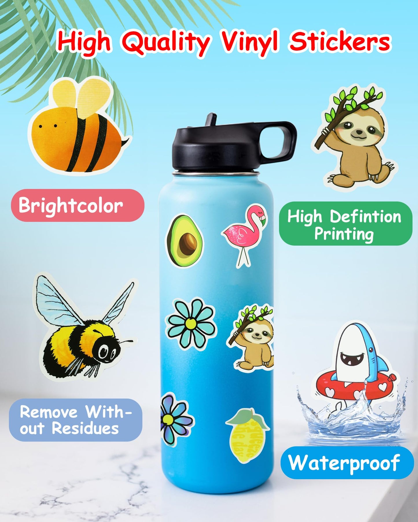 Eoaod 200Pcs Waterproof Vinyl Stickers for Kids - Colorful Aesthetic Stickers for Water Bottles, Laptops, and Skateboards