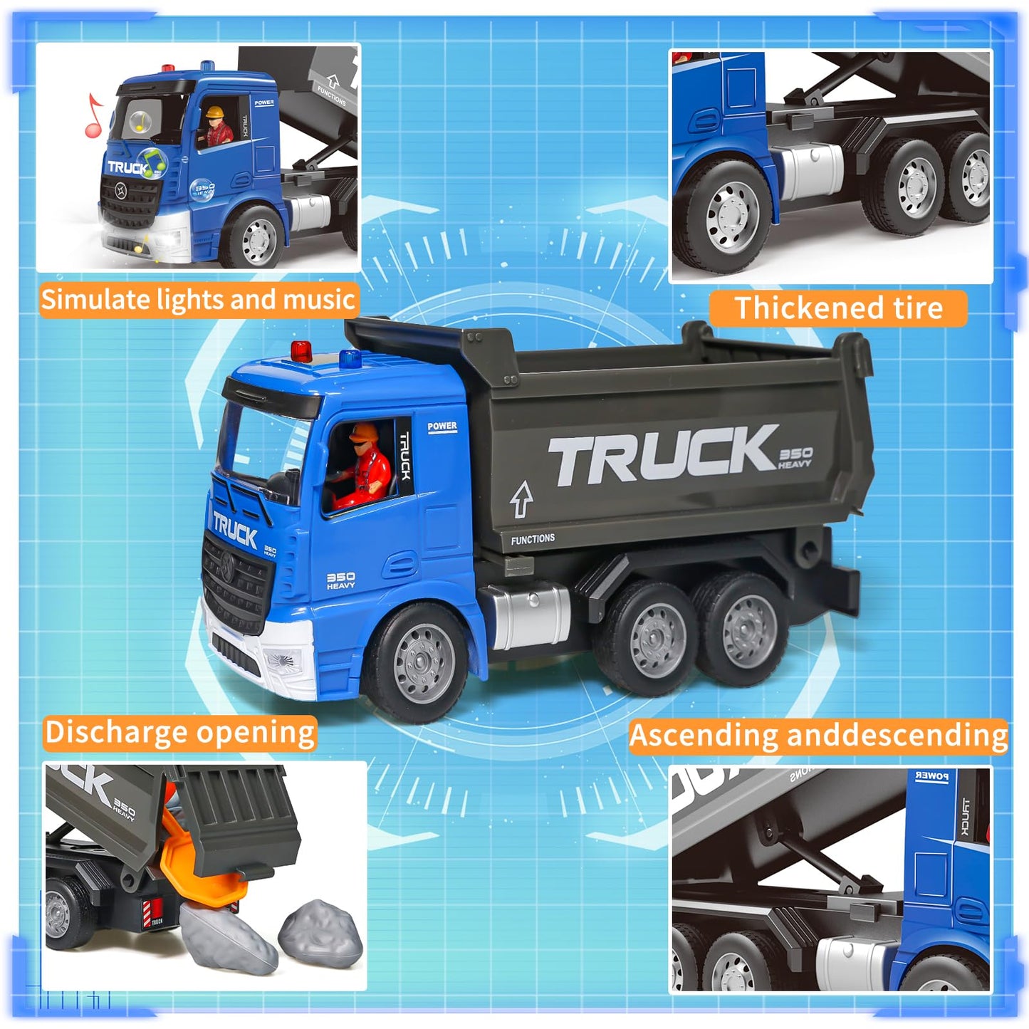 MQDMINI Remote Control Cement Mixer Truck and Dump Truck Toy Set - Construction Vehicle Toy with Lights and Sounds for Imaginati
