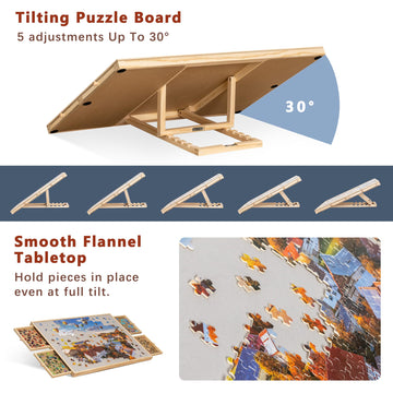 Becko Us 1000-Pc Tilting Puzzle Board With 4 Drawers & Cover, Adjustable Jigsaw Puzzle Table With Built-In Easel/Stand, Portable Boards With Puzzles Storage For Adults, With Premium Flannel Tabletop