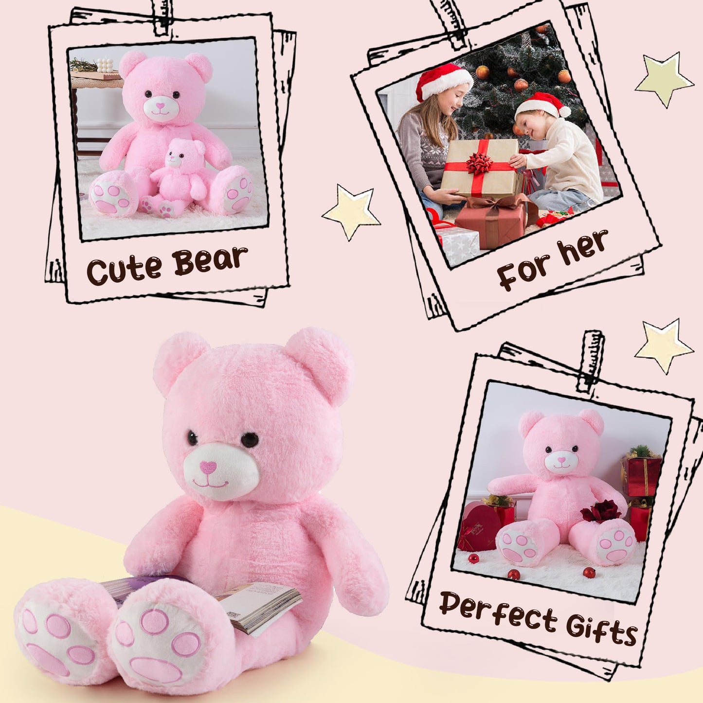 Zgxiong Big Teddy Bear 3 Feet Giant Stuffed Animal Pink Large Teddy Bear Stuffed Animals Huge Stuffed Bear Plush Toy For Girlfri