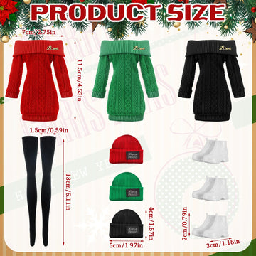 Geyoga 3 Set 12 Pcs Winter Doll Clothes And Accessories Doll Suit Doll Pants Shoes Winter Sweater Outfits, Dolls Are Not Included(Red, Green, Black,12 Inch)