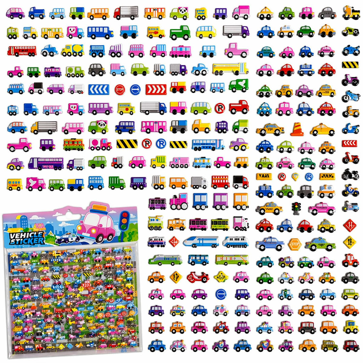 Funblast Vehicle Stickers For Kids  2 Sheets/550+ Colorful Car, Bike, Truck & Traffic Sign Puffy Stickers, 3D Puffy Sticker Set