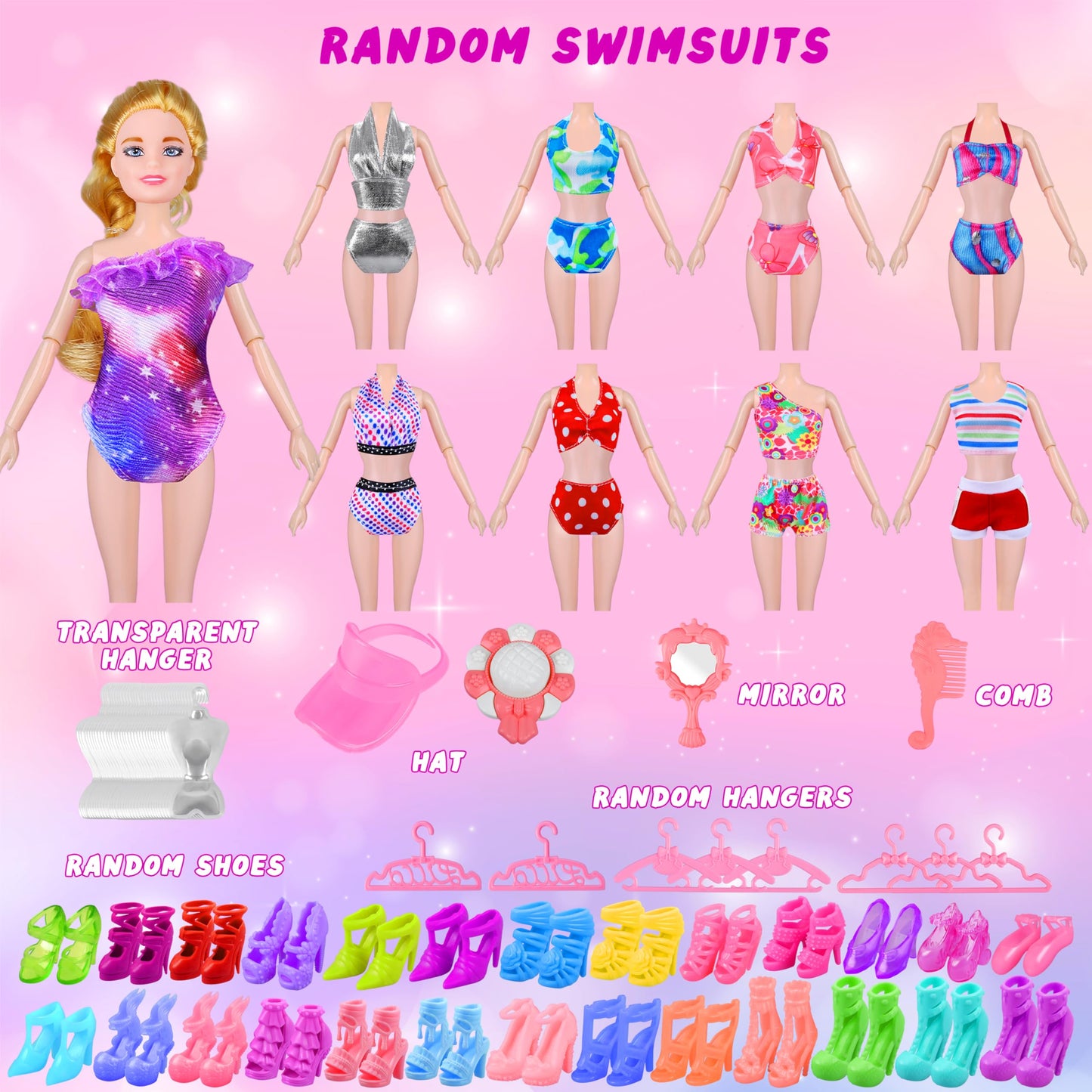 79 Pcs Doll Clothes And Accessories With Doll, Princess Gowns, Fashion Dresses, Slip Dresses, Top, Pants, Jumpsuit, Swimsuits, Shoes, Hangers, Doll Dress Up Toys For Girls Kids Toddlers Toy Gifts