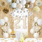 21St Birthday Decorations For Her, Happy 21St Birthday Decorations White And Gold Balloons Happy Birthday Banner Tablecloth Frin