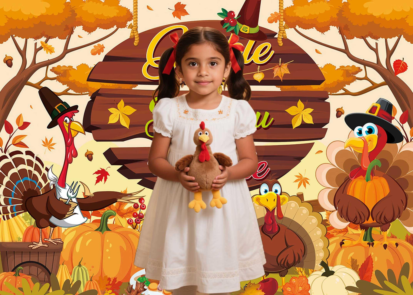 Gobble Till You Wobble Banner Backdrop 6x4FT Fall Maple Leaves Pumpkin Turkey Friendsgiving Photography Background Funny Rustic