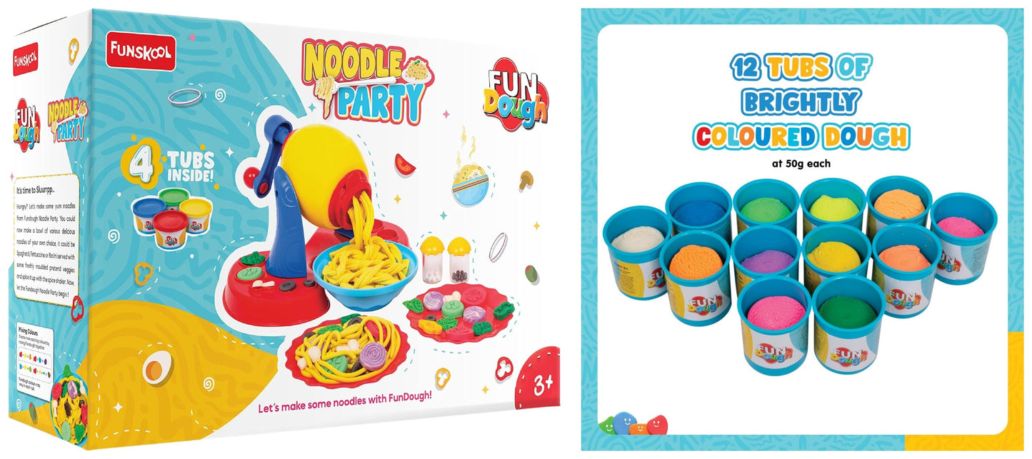 Funskool Fundough Playset Noodle Party, Food Themed Playset, 3 Years And Above & Funskool Fundough Box Of Colours, 12 Tubs Of Do