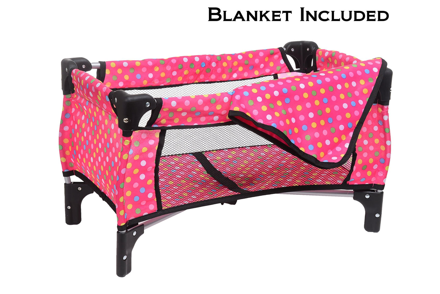Fash N Kolor Doll Pack N Play Crib Polka Dot Design Fits Up To 18'' Dolls (Pink Polkadot)