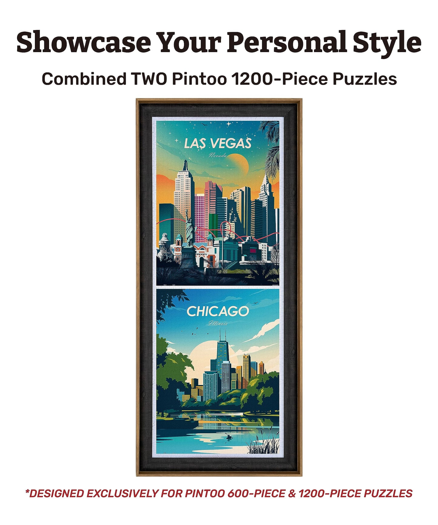 Pintoo Puzzle Frame for Combined Four of Pintoo 600-piece Jigsaw Puzzles Horizontal Side-by-Side Arrangement Chestnut [W1179]