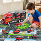 NIPLOOOW Toddler Boys Toys for 3 4 5 6 Years Old, Fire Truck Vehicle Toy Set with Play Mat, Die-Cast Toy Car Carrier Truck for B