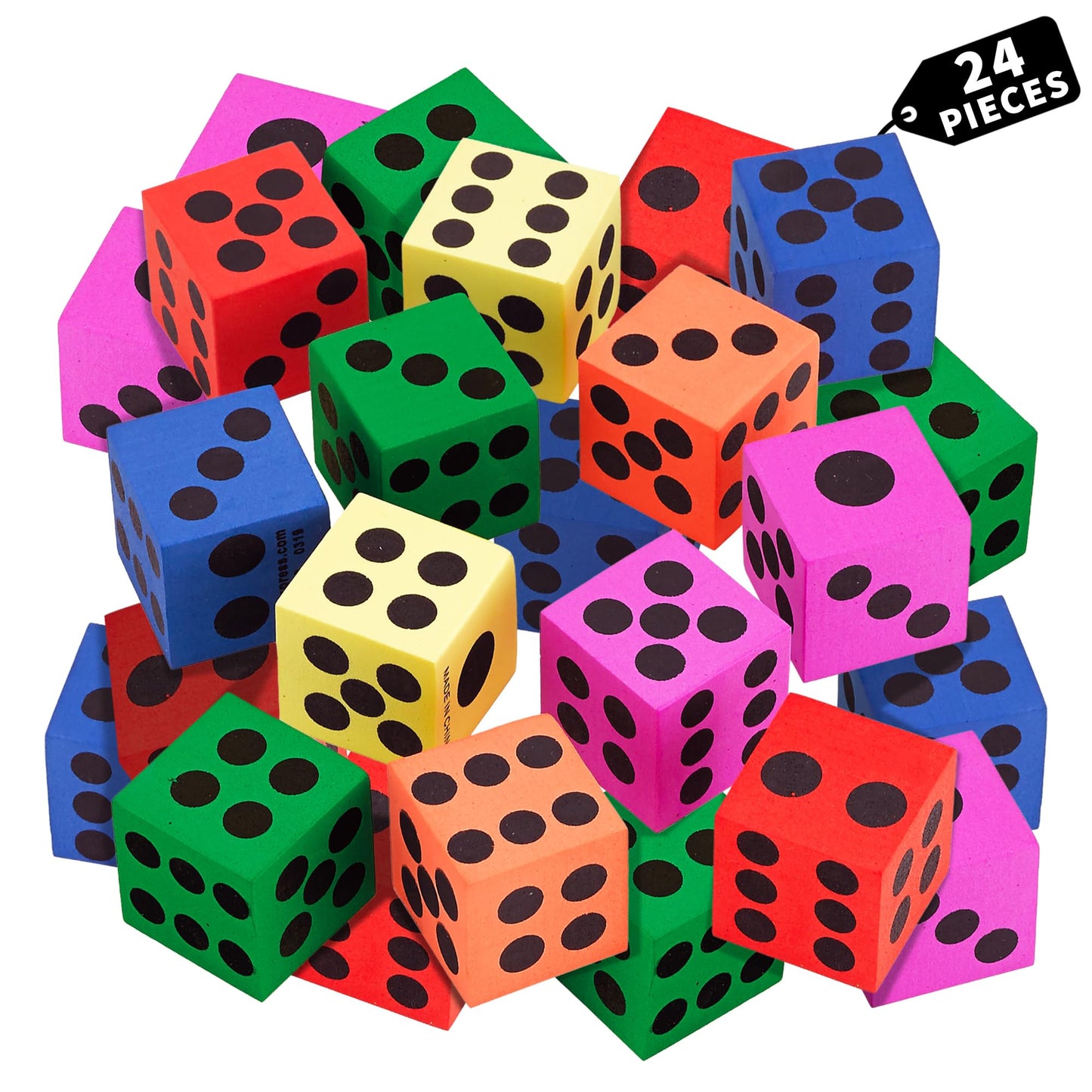 Playbees Big Foam Dice Set - 24-Pack, Jumbo, and Colorful Dice for Kids - Ideal for Boosting Math Skills, Great Gifts, and Party