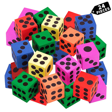 Playbees Big Foam Dice Set - 24-Pack, Jumbo, and Colorful Dice for Kids - Ideal for Boosting Math Skills, Great Gifts, and Party