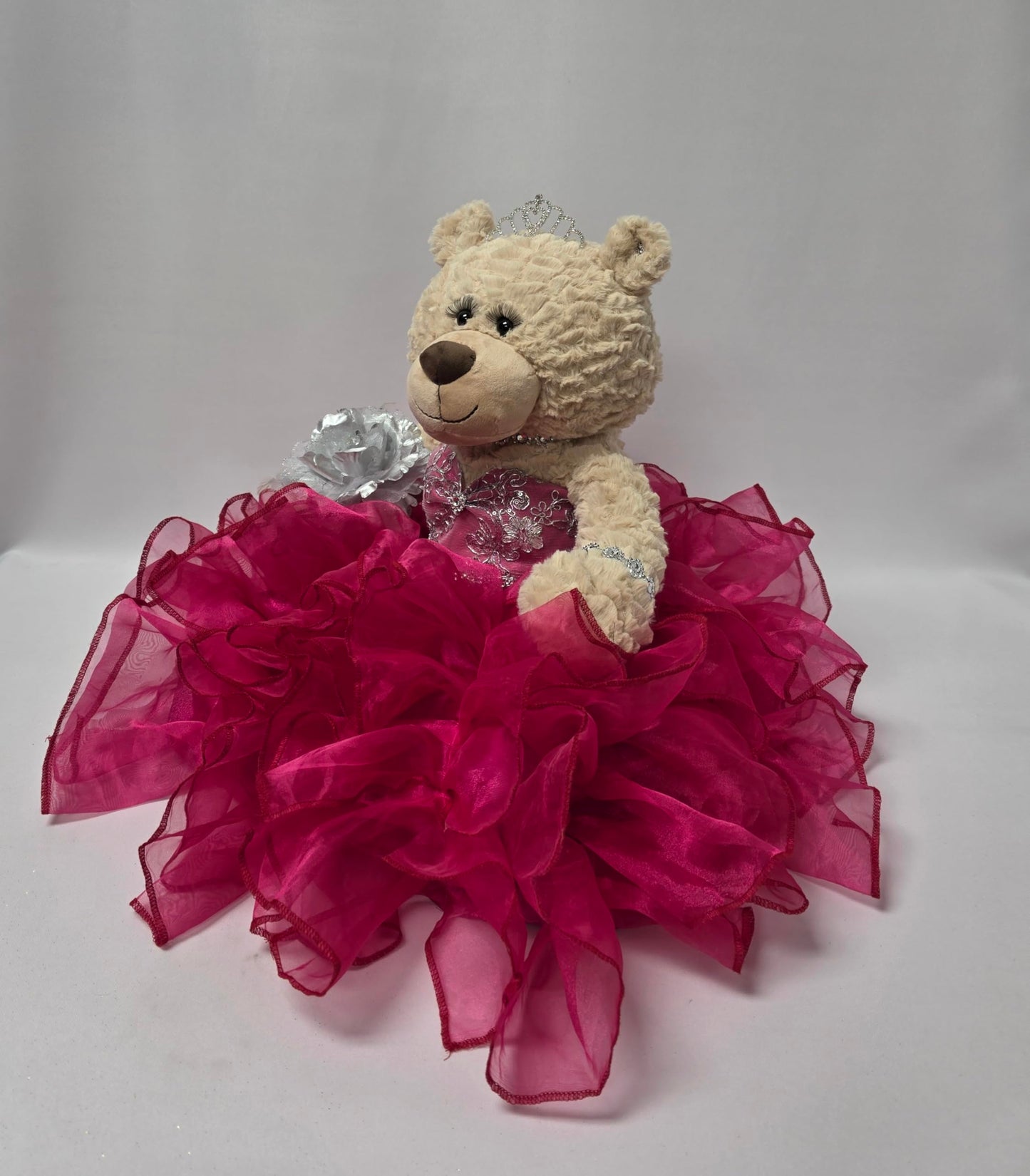 KINNEX COLLECTIONS SINCE 1997 20 Quince Anos Quinceanera Last Doll Teddy Bear with Dress (Centerpiece) ~ ARC16832-9R (Fushia)
