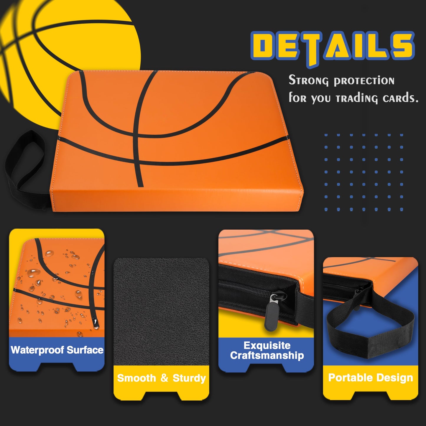Basketball Card Binder, 9 Pocket Zipper Sports Card Binder, 720 Double Sided Pocket Waterproof Album, Basketball Cards Display H