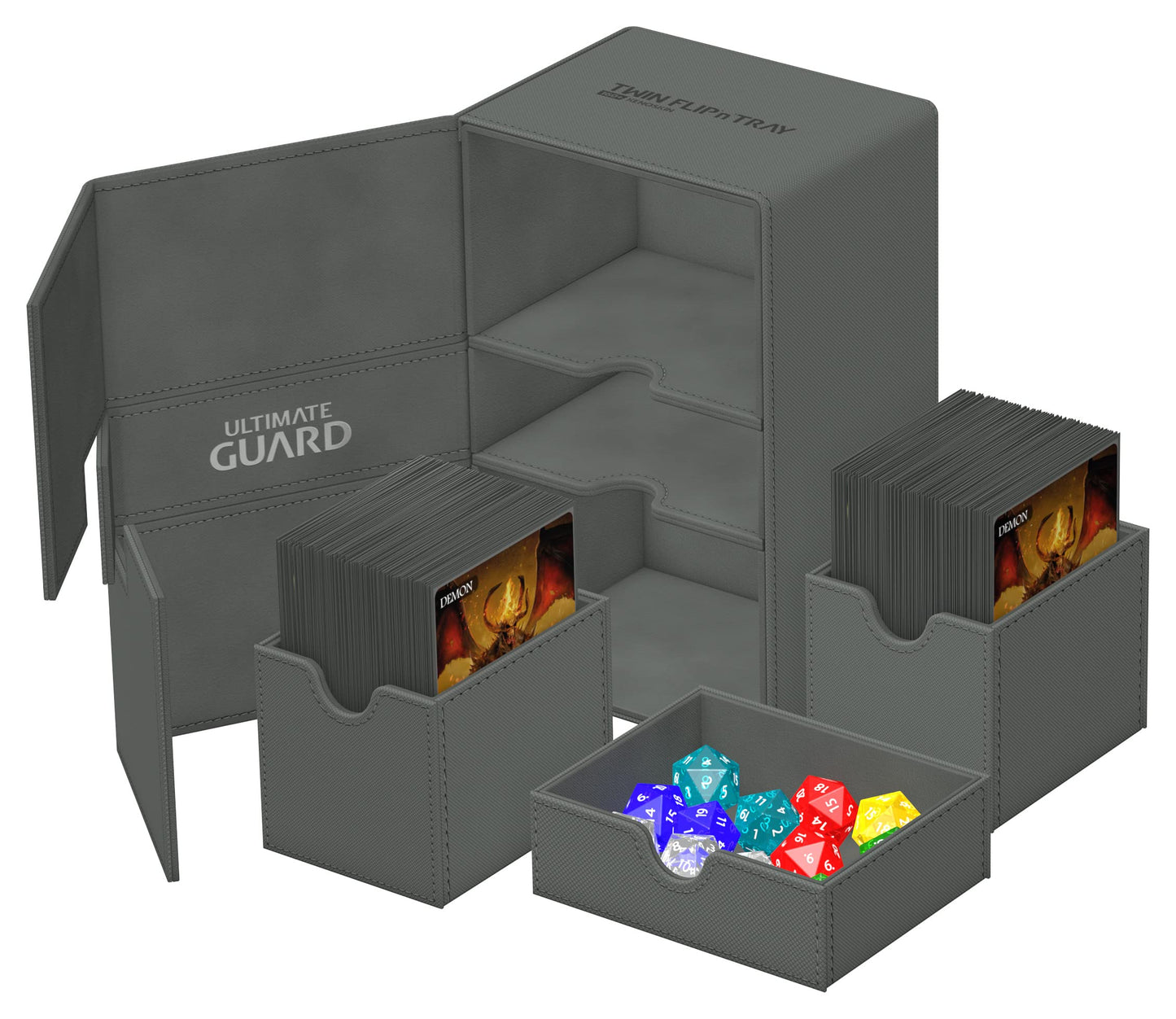 Ultimate Guard Twin Flip'N'Tray 160+, Deck Case For 160 Double-Sleeved Tcg Cards + Dice Tray, Grey, Independent Magnetic Closure