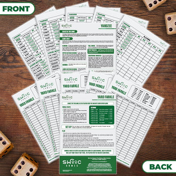 Swooc Games - 5 Big Laminated Yardzee & Farkle Score Cards (11.5In X 8In) With Rules - Large Reusable Dry Erase Pads For Giant O