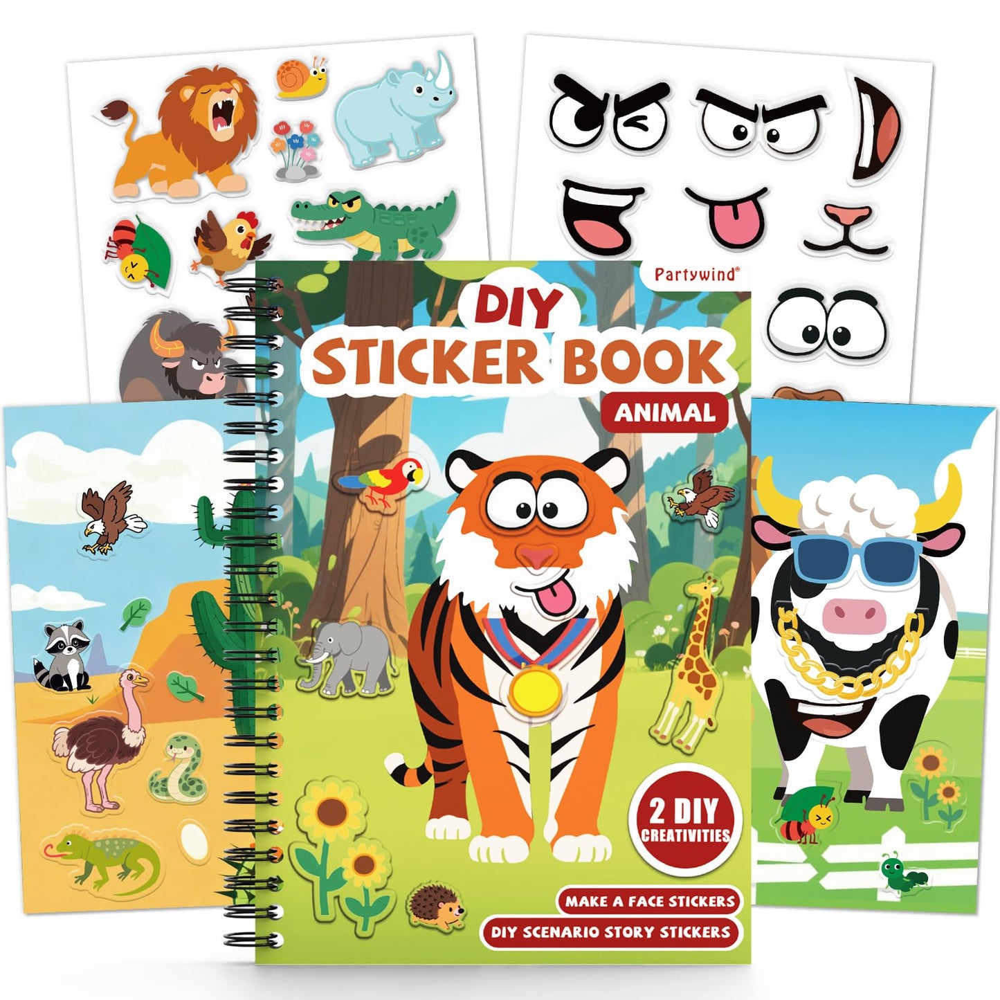 Animals Reusable Sticker Book for Toddlers, DIY Make-a-face Animals Jelly Fun 3D Stickers, Washable Puffy Stickers for Kids Toys