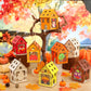 DoubleFill 12 Pcs Fall Wooden House Craft Kits for Kids Adults Make You Own Fall House Thanksgiving DIY Unfinished Painting Turk
