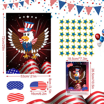 Astaron Pin The Star On The Eagle Patriotic Party Game 4Th Of July Independence Day Party Activities Game, Poster With 36 Stickers & 3 Blindfolds Independence Day Decor