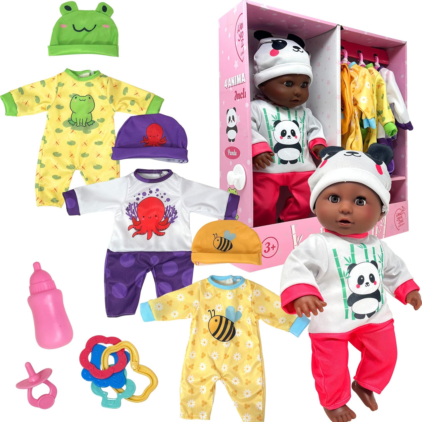 Soft Body Baby Doll With Accessories & 4 Sets Of Animal Outfits, Realistic Baby Doll With Clothes & Toys, 14 Inch Baby Doll Play Set Wardrobe Closet, Baby Dolls For Girls, Gift For 3 4 5 Year Old