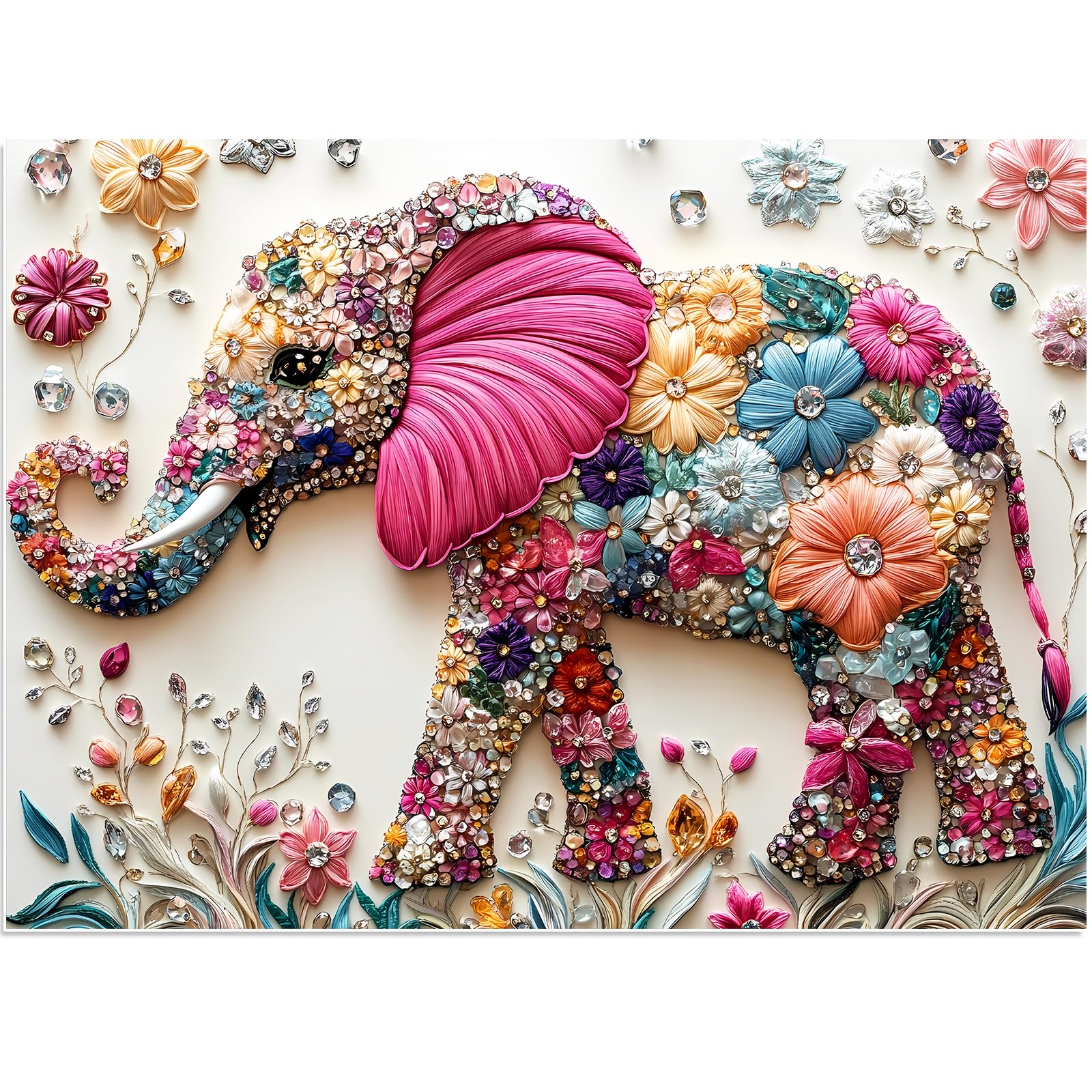 Puzzles 500 Pieces for mature-themeds  Elephant Jigsaw Puzzle 500 Pieces for mature-themeds Seniors Kids  Colorful Crystal Flower Puzzles Beautiful Diamond Art Puzzle Challenging  Family Game Great Gift 20.5 * 15in
