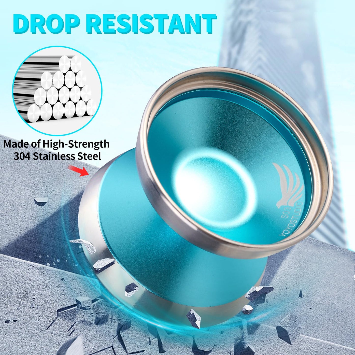 Yoyostudio S03 Blue Silver Professional Bi-Metal Yoyo, Unresponsive Yo Yo For Adults, Responsive Yoyo For Kid 8-12 Or Above With