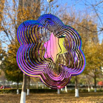 Dinoneyi Wind Spinner Outdoor Metal 3D Wind Spinner Hanging Yard Garden Decor Gifts Stainless Steel Six-Pointed Star Spinners Wi