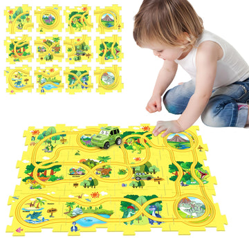 Puzzle Track Car Play Set, Puzzles For Kids Ages 3-5, Toddler Puzzle Board And Rail Car Combo, Educational Toys For 3 4 5 6 Year