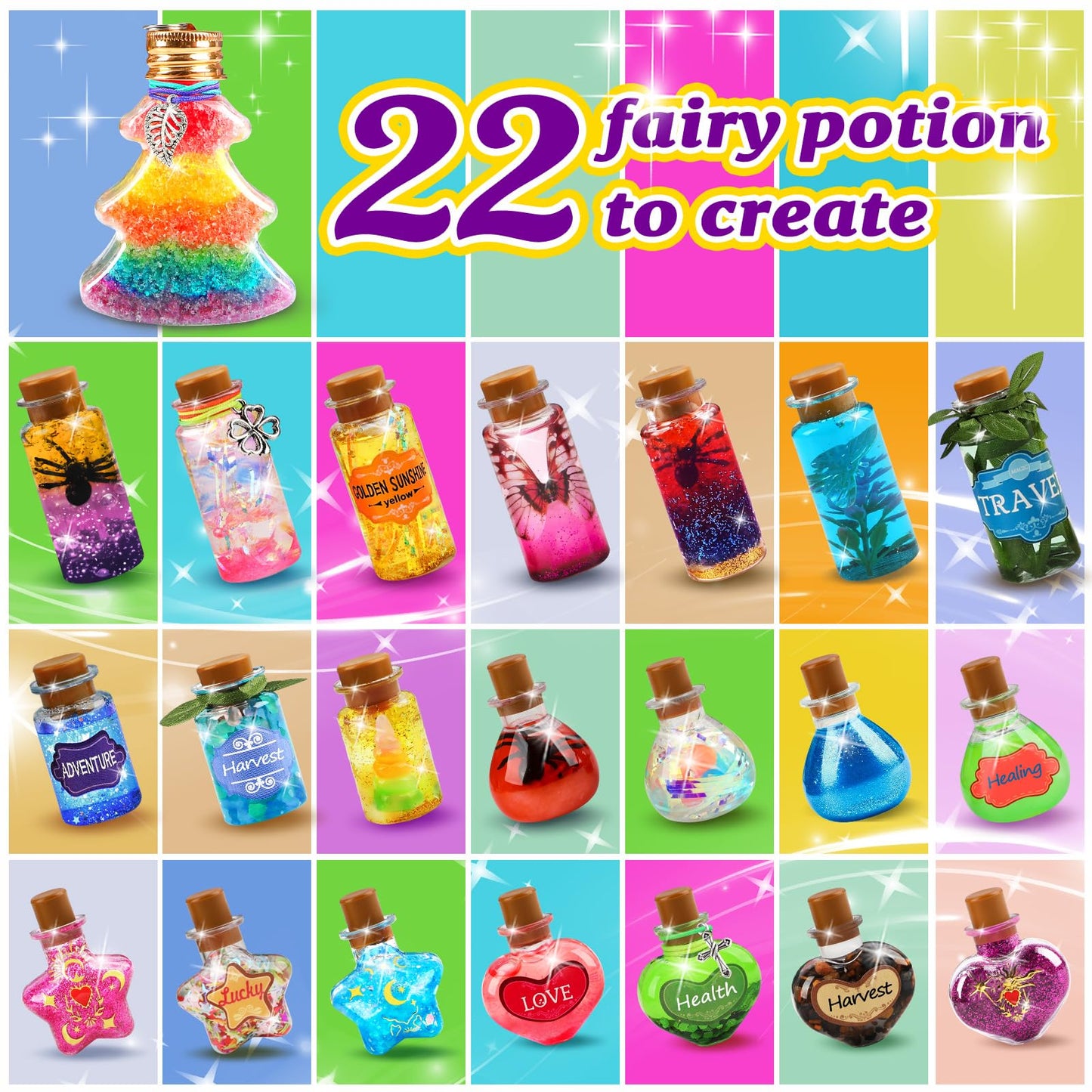 Potion Magic Kit for Kids  22 Magic Fairy Arts and Crafts Kit Potion Bottles Birthday Gifts Toys for Girls 6-12 Year Old Decorations School Family Craft Activities Party Favors