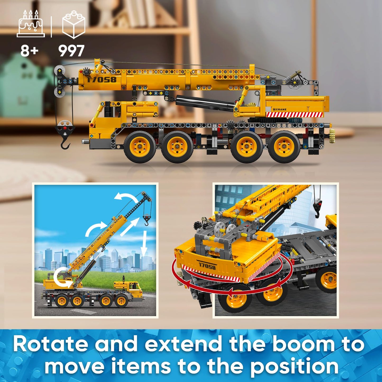 Mould King 17058 Crane Building Blocks Kit  997 Pieces Crane Truck Model to Build  DIY Constration Toy Collectibles/Exhibition for mature-themed/Kids